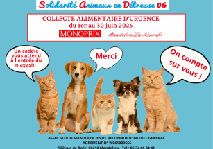 Grande collecte alimentaire en faveur des animaux – Solidarité Animaux en Détresse 06